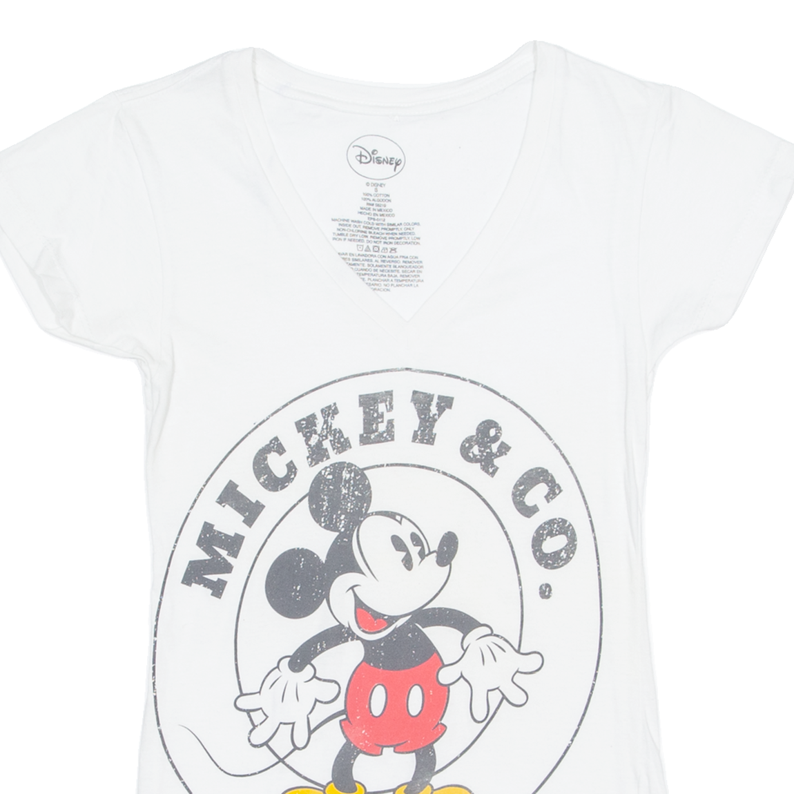 DISNEY Mickey Mouse Womens T-Shirt White V-Neck S