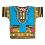 Tribal Pattern Womens Shift Dress Blue Short Sleeve Knee Length M