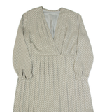 HAUT MONDE Womens Day Dress Grey 90s Striped Long Sleeve Midi L