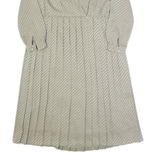 HAUT MONDE Womens Day Dress Grey 90s Striped Long Sleeve Midi L