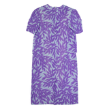 Womens Pencil Dress Purple 90s Floral Short Sleeve Midi L