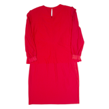 Womens Pencil Dress Red 90s Long Sleeve Midi L