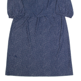 JENNY Womens Day Dress Blue 90s Spotted Midi L