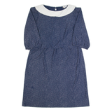 JENNY Womens Day Dress Blue 90s Spotted Midi L