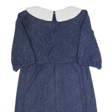 JENNY Womens Day Dress Blue 90s Spotted Midi L