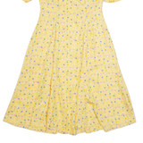 Womens A-Line Dress Yellow 90s Floral Short Sleeve Midi M
