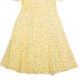 Womens A-Line Dress Yellow 90s Floral Short Sleeve Midi M