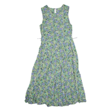 ED MICHAELS Womens A-Line Dress Green 90s Floral Sleeveless Long S