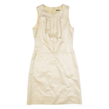 HUGO BOSS Womens Pencil Dress Gold Silk Sleeveless Knee Length UK 10