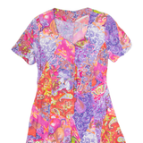 Womens Tea Dress Pink 90s Crazy Pattern Short Sleeve Knee Length M