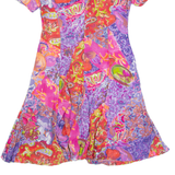 Womens Tea Dress Pink 90s Crazy Pattern Short Sleeve Knee Length M