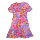Womens Tea Dress Pink 90s Crazy Pattern Short Sleeve Knee Length M