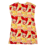 Sheer Womens Shift Dress Yellow 90s Crazy Pattern Sleeveless Midi L