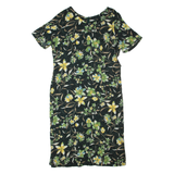 Womens Pencil Dress Black 90s Floral Short Sleeve Long XL