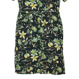 Womens Pencil Dress Black 90s Floral Short Sleeve Long XL