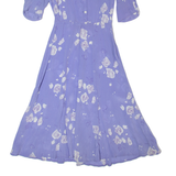 Womens A-Line Dress Purple 90s Floral Short Sleeve Long XS
