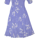 Womens A-Line Dress Purple 90s Floral Short Sleeve Long XS