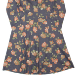 Womens A-Line Dress Grey 90s Floral Long Sleeve Midi M