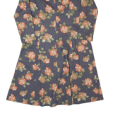 Womens A-Line Dress Grey 90s Floral Long Sleeve Midi M