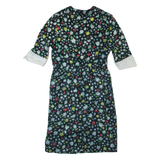 SPORTING DRESS Sheer Womens Pencil Dress Black 90s Floral Midi UK 12