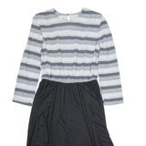 MERYL FASHION Womens A-Line Dress Black Striped Long Sleeve Knee Length UK 10
