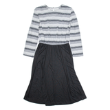 MERYL FASHION Womens A-Line Dress Black Striped Long Sleeve Knee Length UK 10