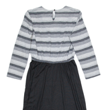 MERYL FASHION Womens A-Line Dress Black Striped Long Sleeve Knee Length UK 10