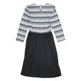 MERYL FASHION Womens A-Line Dress Black Striped Long Sleeve Knee Length UK 10