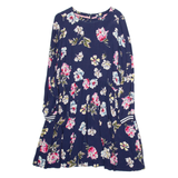 JOULES Womens Skater Dress Blue Viscose Floral Long Sleeve Knee Length UK 10