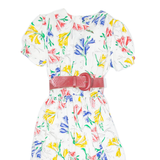 Womens Day Dress White Floral Short Sleeve Knee Length S