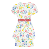 Womens Day Dress White Floral Short Sleeve Knee Length S