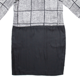 JAEGER Womens Shift Dress Black Silk Crazy Pattern Long Sleeve Knee Length UK 12