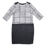 JAEGER Womens Shift Dress Black Silk Crazy Pattern Long Sleeve Knee Length UK 12