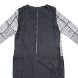 JAEGER Womens Shift Dress Black Silk Crazy Pattern Long Sleeve Knee Length UK 12