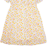 Womens Fit & Flare Dress Orange Floral Short Sleeve Knee Length L