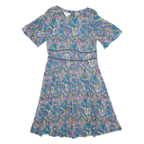 MONSOON Womens A-Line Dress Blue Floral Short Sleeve Knee Length UK 14