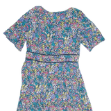 MONSOON Womens A-Line Dress Blue Floral Short Sleeve Knee Length UK 14