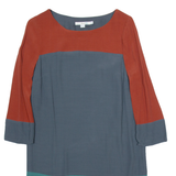 BODEN Womens Shift Dress Blue Colourblock Long Sleeve Knee Length UK 8