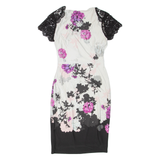 PHASE EIGHT Womens Day Dress Black Floral Short Sleeve Knee Length M