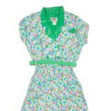 Womens Day Dress Green Floral Short Sleeve Midi L