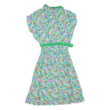 Womens Day Dress Green Floral Short Sleeve Midi L