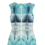KAREN MILLEN Womens Pencil Dress Blue Crazy Pattern Sleeveless Knee Length UK 6