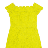 WHISTLES Womens Fit & Flare Dress Yellow Lace Short Sleeve Knee Length UK 10