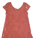 GANNI Womens Day Dress Red Lace Short Sleeve Knee Length S
