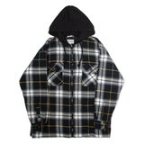WORKER Mens Lumberjack Jacket Black Flannel Hooded Check M