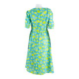 Womens A-Line Dress Blue 90s Spotted Short Sleeve Midi M