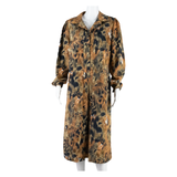 DUTCH DIAMOND DRESS Womens Shirt Dress Brown 90s Crazy Pattern Midi L