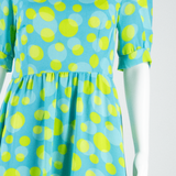 Womens A-Line Dress Blue 90s Spotted Short Sleeve Midi M