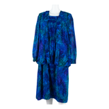 Womens Pencil Dress Blue 90s Crazy Pattern Long Sleeve Midi M