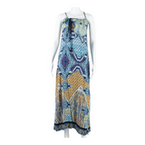 Oversized Womens Shift Dress Blue Crazy Pattern Sleeveless Long S